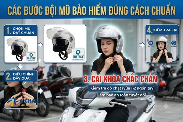 Các bước đội mũ bảo hiểm đúng cách chuẩn