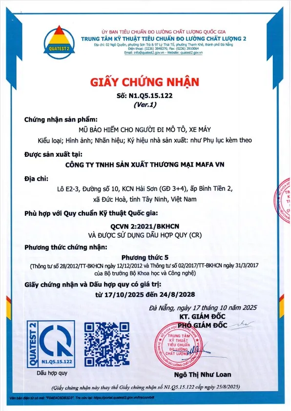 Chứng nhận phù hợp tiêu chuẩn chất lượng