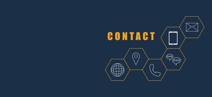 contact us concept icons such as mobile phone e mail address chat global communication on dark blue background for presentation web banner article business and network connection and company free vector