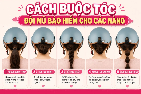 5 cách buộc tóc đội mũ bảo hiểm cho các nàng