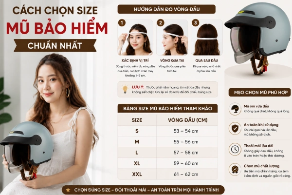 Cách chọn size mũ bảo hiểm chuẩn nhất