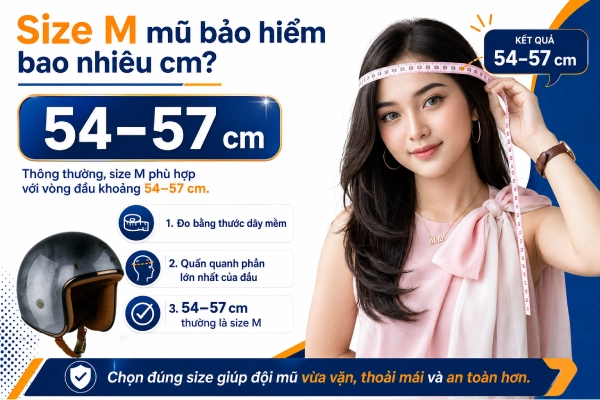 Size M mũ bảo hiểm bao nhiêu cm?